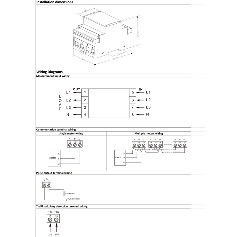 Dac4301CT DIN sínes CT háromfázisú Modbus teljesítménymérő