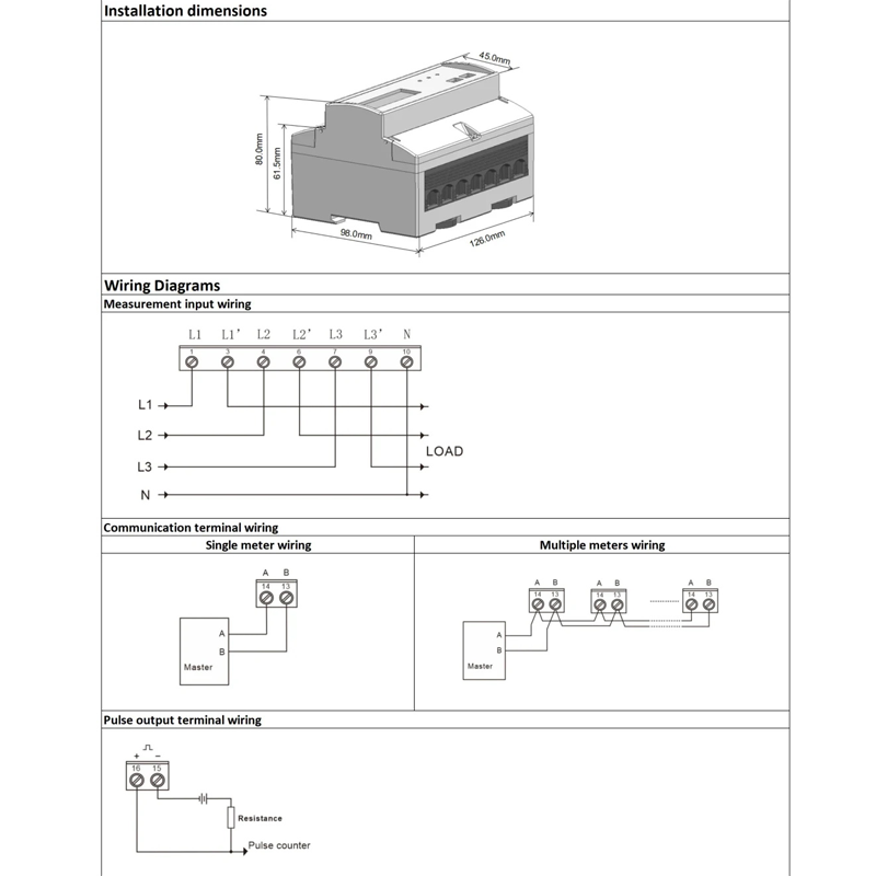 DAC7300C DIN sínes háromfázisú Modbus AC relé elektromos teljesítménymérő